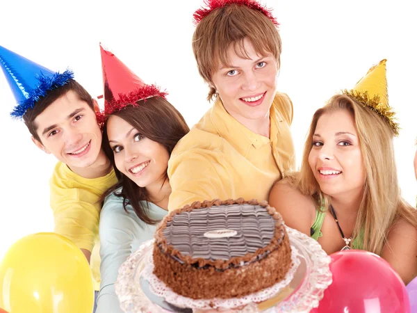 Group holding cake. Royalty Free Stock Images