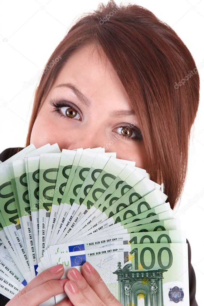 Beautiful girl holding euro money. — Stock Photo © poznyakov #5188029