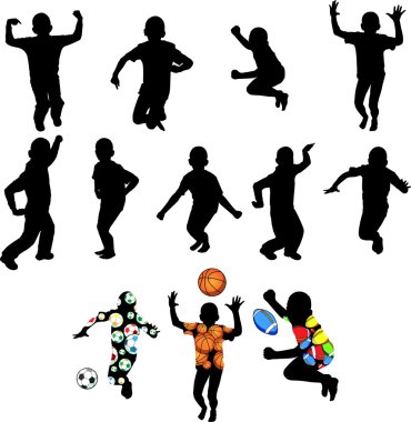 Silhouettes of children in movement