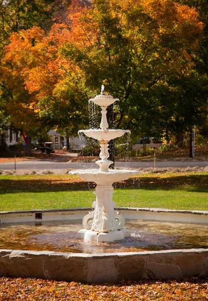 Листья наполняют старый фонтан — стоковое фото