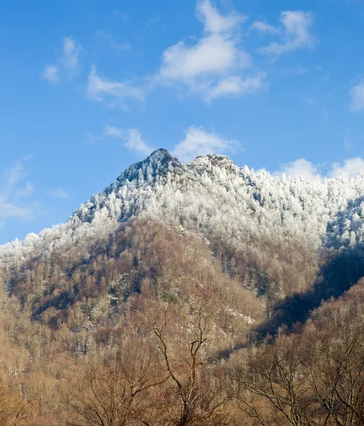 Kamingipfel im Schnee in Rauchschwaden — Stockfoto