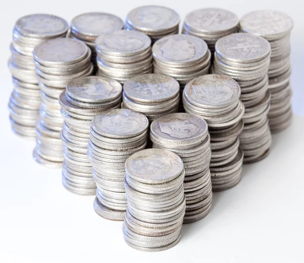 Stacks of pure silver coins — Stock Photo, Image