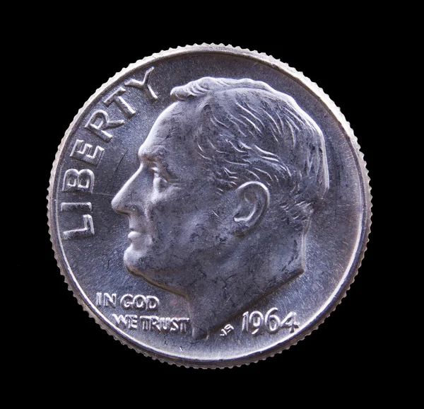 Nineteen Sixty Four zilveren roosevelt dubbeltje munten — Stockfoto