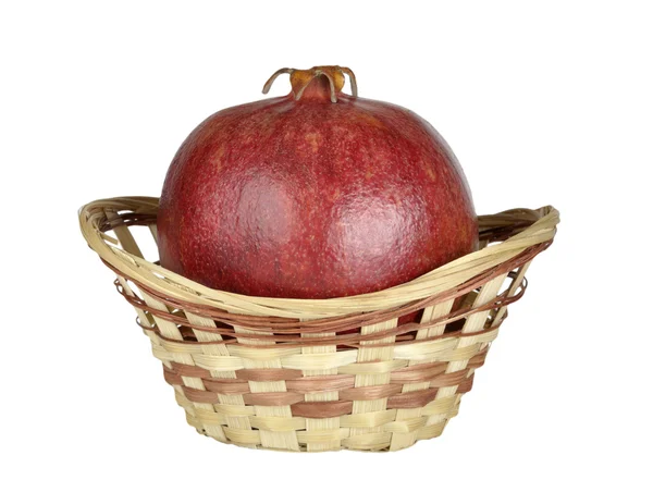 Ripe Pomegranate Basket Isolated White Background — Stock Photo, Image