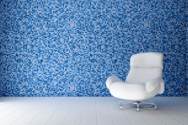 Weißer Ledersessel Dem Raum Dem Die Wand Fliesenmosaik Blau Dekoriert — Stockfoto