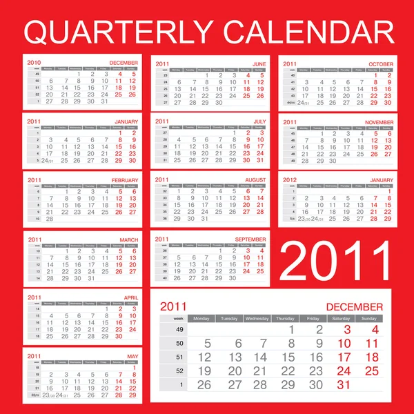 Квартальний календар 2011 — стоковий вектор