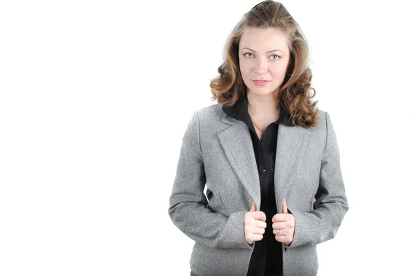 幸せなビジネスの成功の女性 白い背景の上の分離 — ストック写真