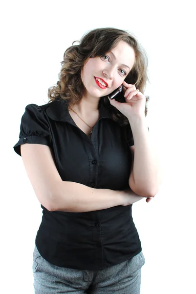 Attractive Young Woman Calling Cellular Phone Isolated White — Stock Photo, Image