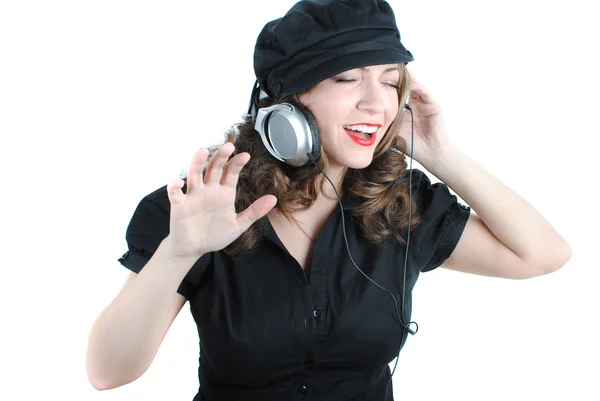Happy Woman Headphones Isolated White Background — Stock Photo, Image