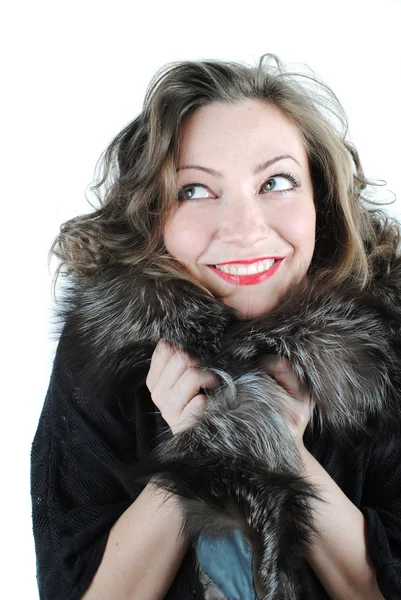 Portrait Beautiful Lady Fur Coat — Stock Photo, Image