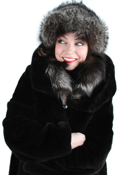 Portrait Beautiful Lady Fur Coat — Stock Photo, Image