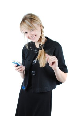 Business woman holding a mobile phone clipart