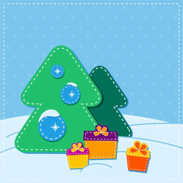 Julkort med träd och nuvarande — Stock vektor
