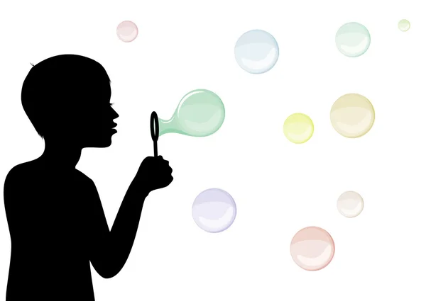 Дитячий силует з мильними бульбашками — стокове фото