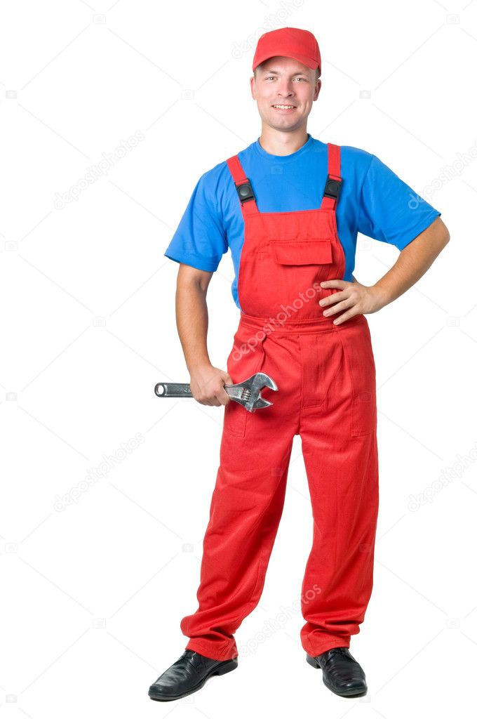 Full-length figure of repairman worker