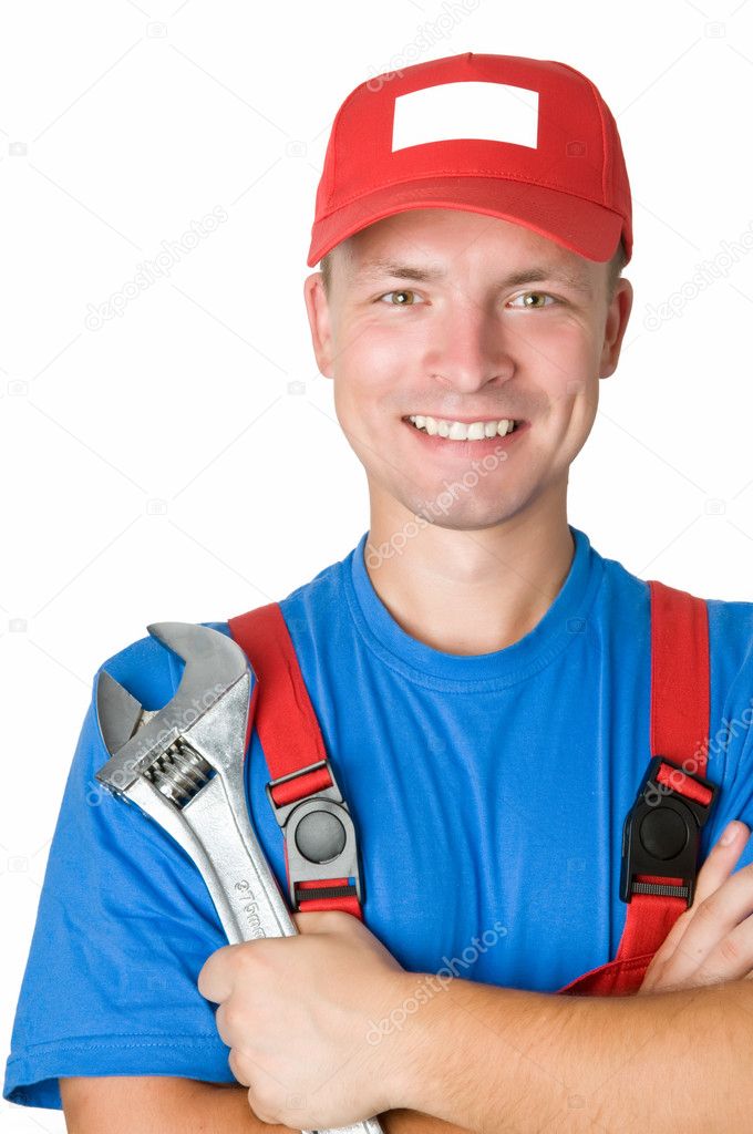 Happy repairman worker serviceman