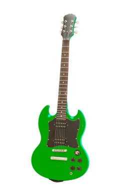 beyaz zemin üzerine yeşil gitar