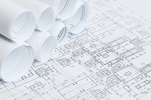 Rolled papers of design drawings — Stock Photo, Image