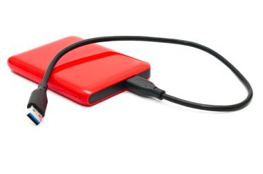 Hard drive. Red files storage clipart