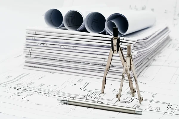 Design and working blueprints — Stock Photo, Image