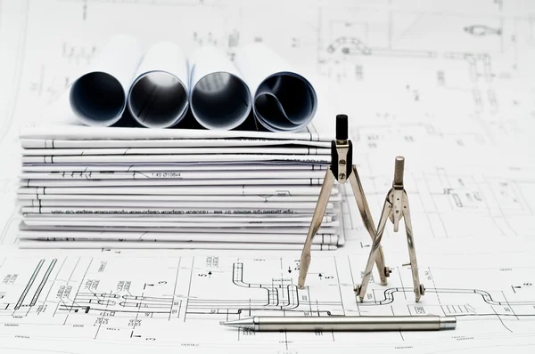 Design and working blueprints — Stock Photo, Image