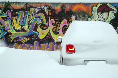 Car under snow clipart