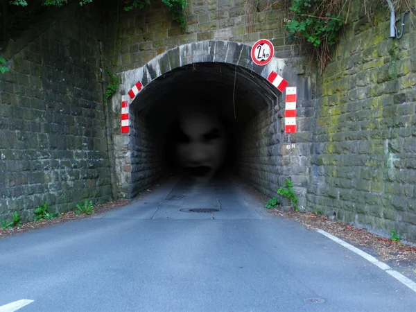 Motorväg Med Tunnel Och Trafik Skylt — Stockfoto