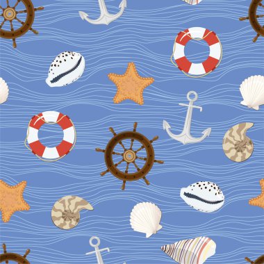 Marine seamless pattern. Vector clipart