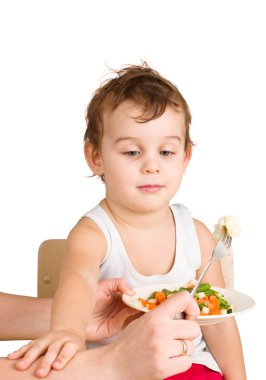 Kid does not want to eat salad clipart