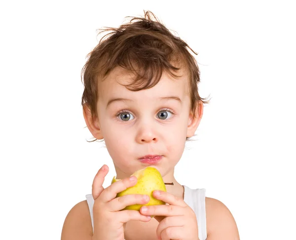 Μικρό αγόρι που τρώει ένα μήλο — Φωτογραφία Αρχείου