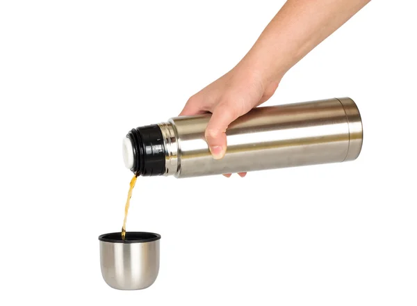 Metal thermos with handle — Stock Photo, Image