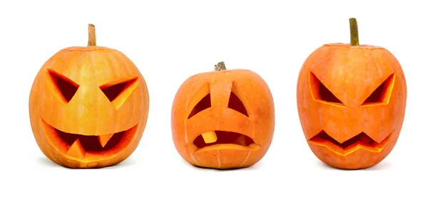 Three emotional halloween pumpkins isolated on white background — Stock Photo, Image