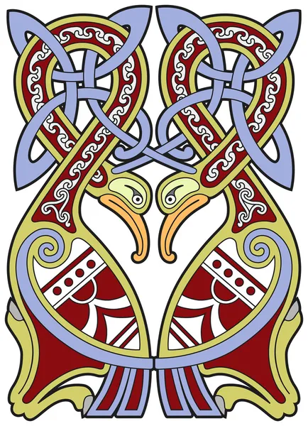 Детальный элемент кельтского дизайна с птицами — стоковый вектор