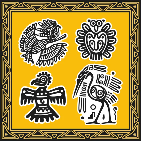 Conjunto de antiguos patrones indios americanos. Aves . — Archivo Imágenes Vectoriales