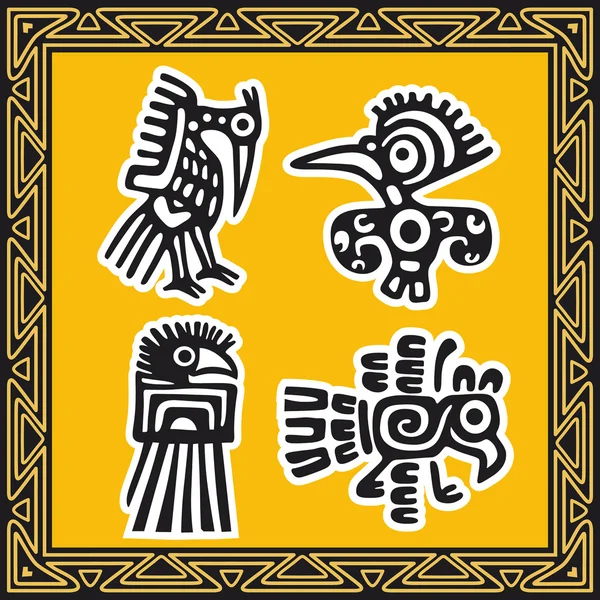 Set van oude Indiaanse patronen. vogelsEski Kızılderili desenleri kümesi. kuşlar. — Stockvector