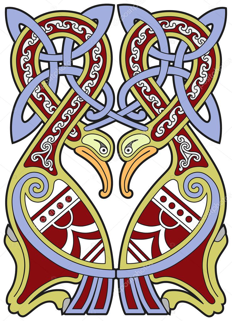 Detailed celtic design element with birds