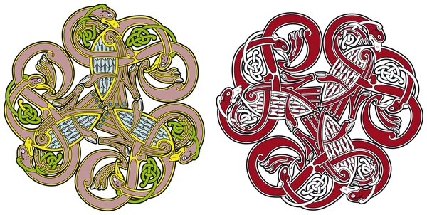 Elemento di design celtico dettagliato con uccelli e animali — Vettoriale Stock