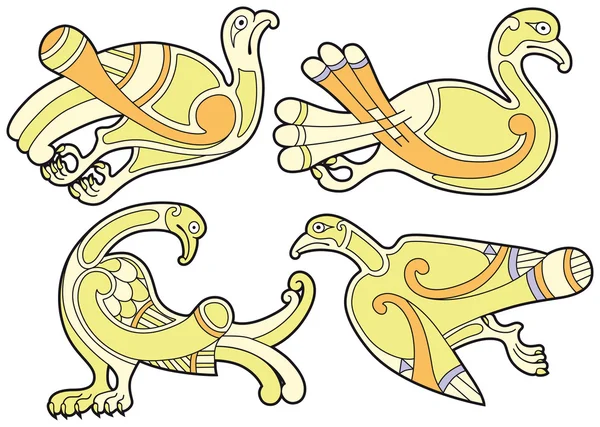 Conjunto de elementos de diseño de aves celtas — Archivo Imágenes Vectoriales