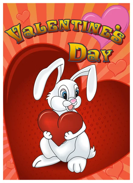 Saint Valentine's Day Rabbit with heart card — Stock Vector