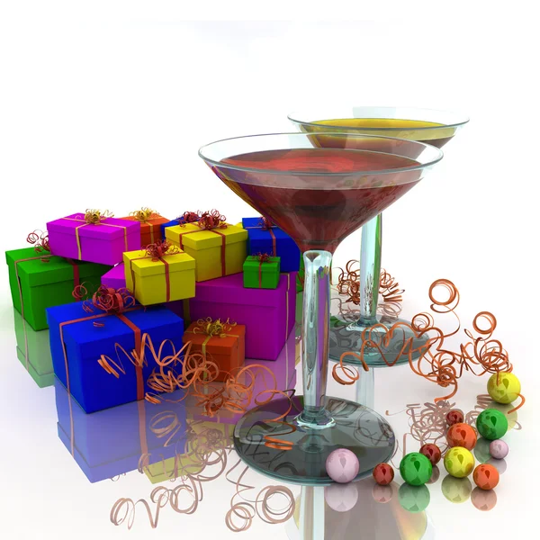 Wineglass and gifts — Stock Photo, Image