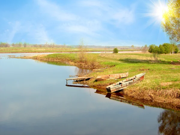 stock image Wooden boat on the river