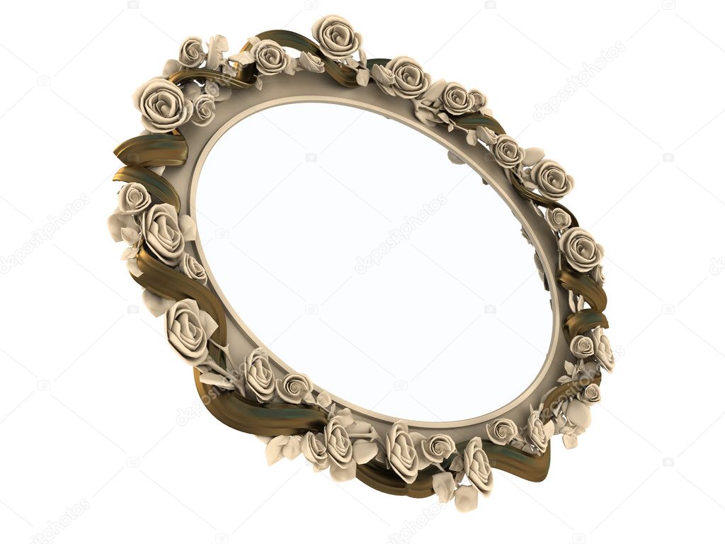 Decorative wooden mirror isolated on white background.