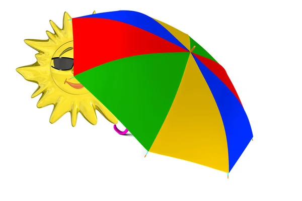 Karikatur Sonne mit Regenschirm — Stockfoto