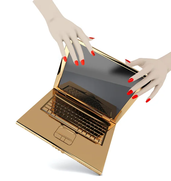 Золотий ноутбук — стокове фото