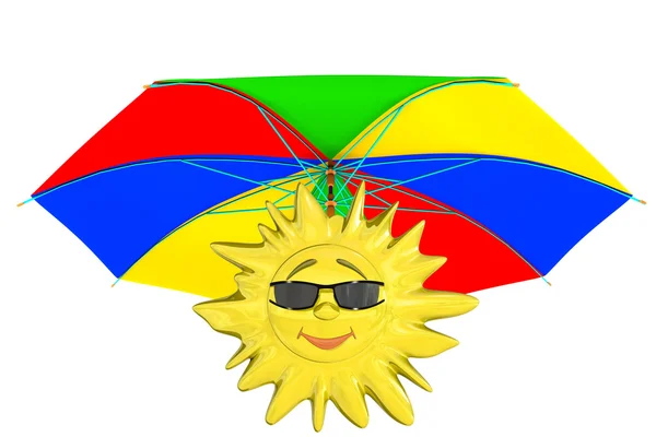 Cartoon sun with umbrella — Stock Photo, Image