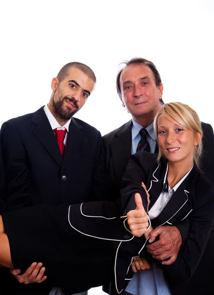Two Businessman Pick Up a Young Businesswoman — Stock Photo, Image