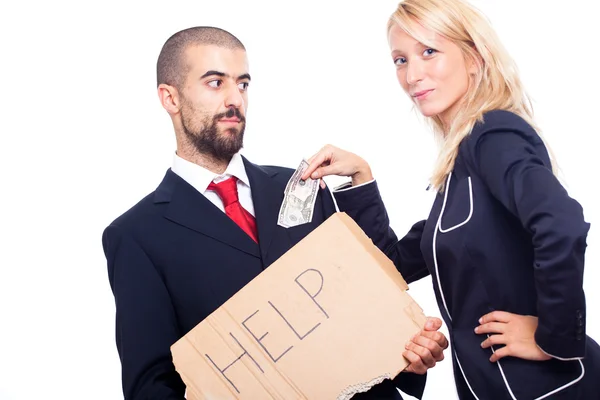 Businessman Ask For Help and Receive Money from Businesswoman — Stock Photo, Image