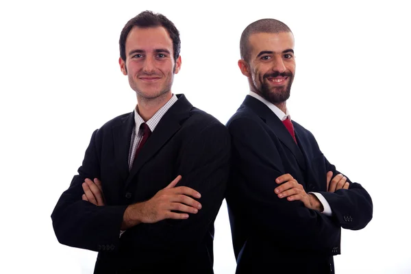 Portrét dvou mladých podnikatel na bílém pozadí — Stock fotografie