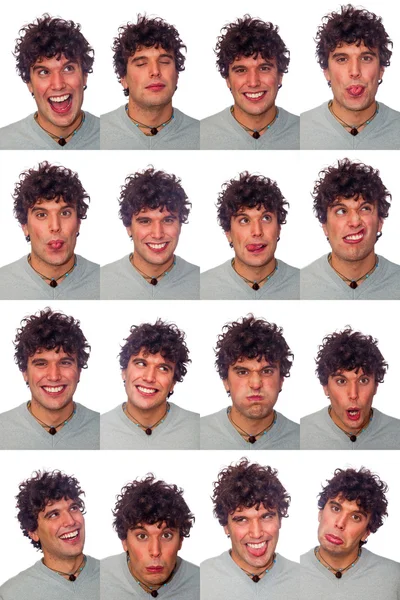 Youg Man Coleção de expressões sobre fundo branco — Fotografia de Stock