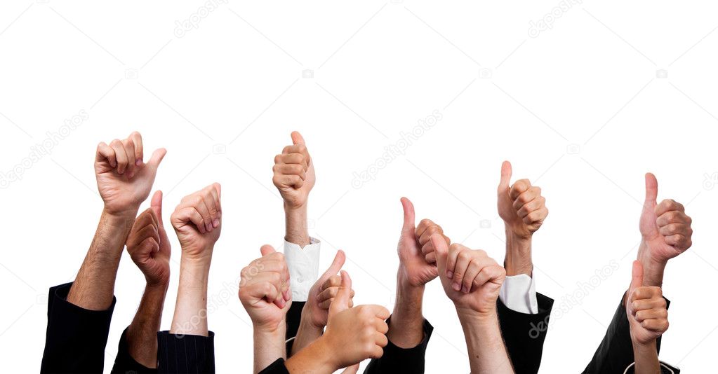 Business with Thumbs Up on White Background